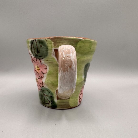 Handmade Pottery Mug Pink Floral Hand Painted Cup Signed Flowers - Picture 5 of 7